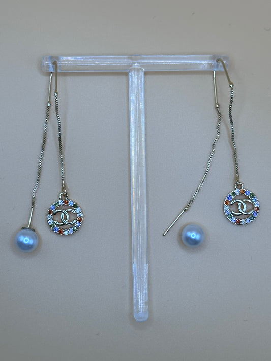 Coco Threader Earrings with multi-color stones and pearl