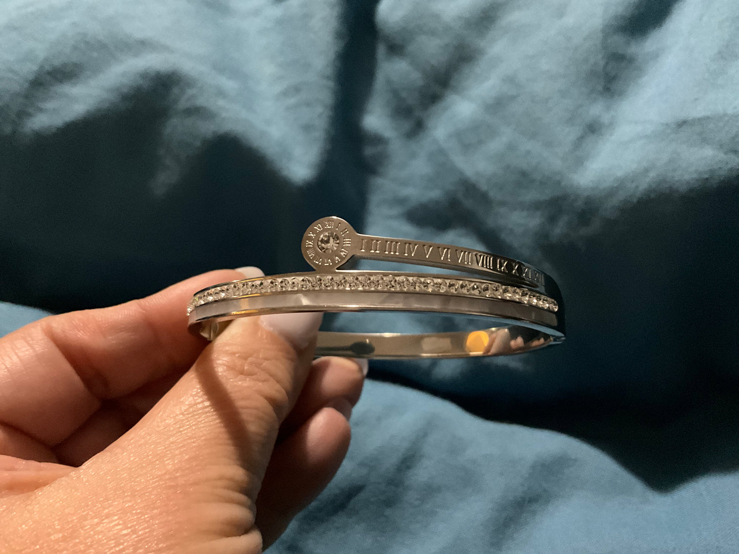 Roman Numerals Bangle Silver