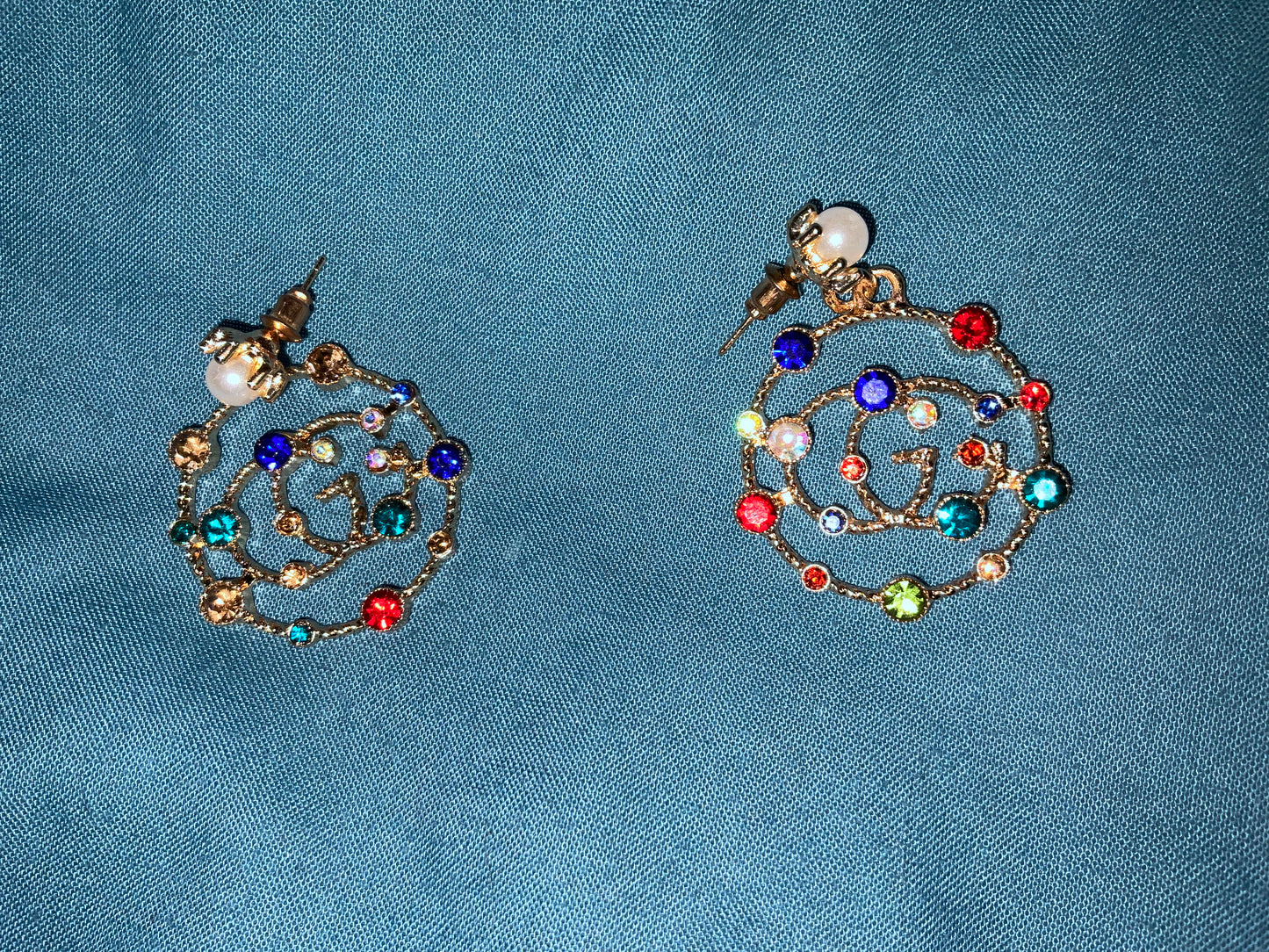 Pucchi Inspired Designer Earrings w/pearl and multi-color stones