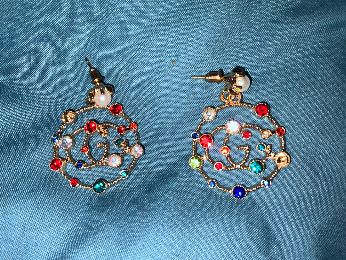 Pucchi Inspired Designer Earrings w/pearl and multi-color stones