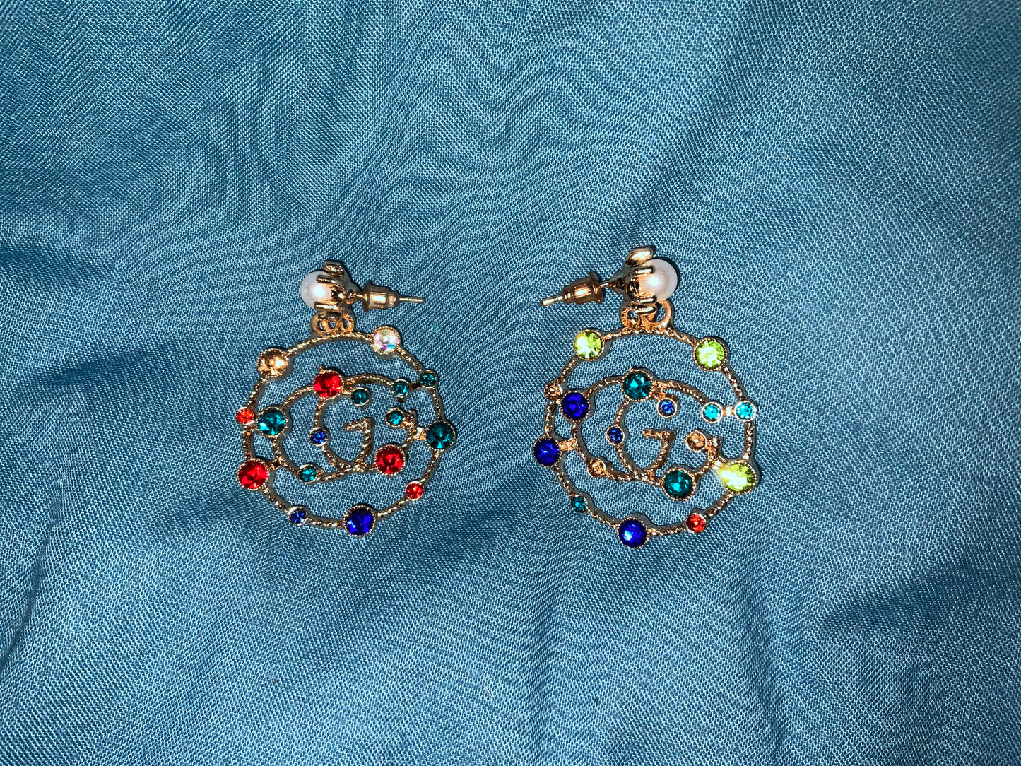 Pucchi Inspired Designer Earrings w/pearl and multi-color stones