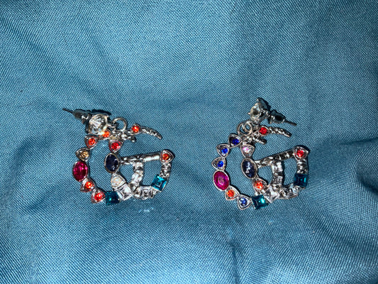 Pucchi Inspired Designer Earrings w/multi-color stones silver