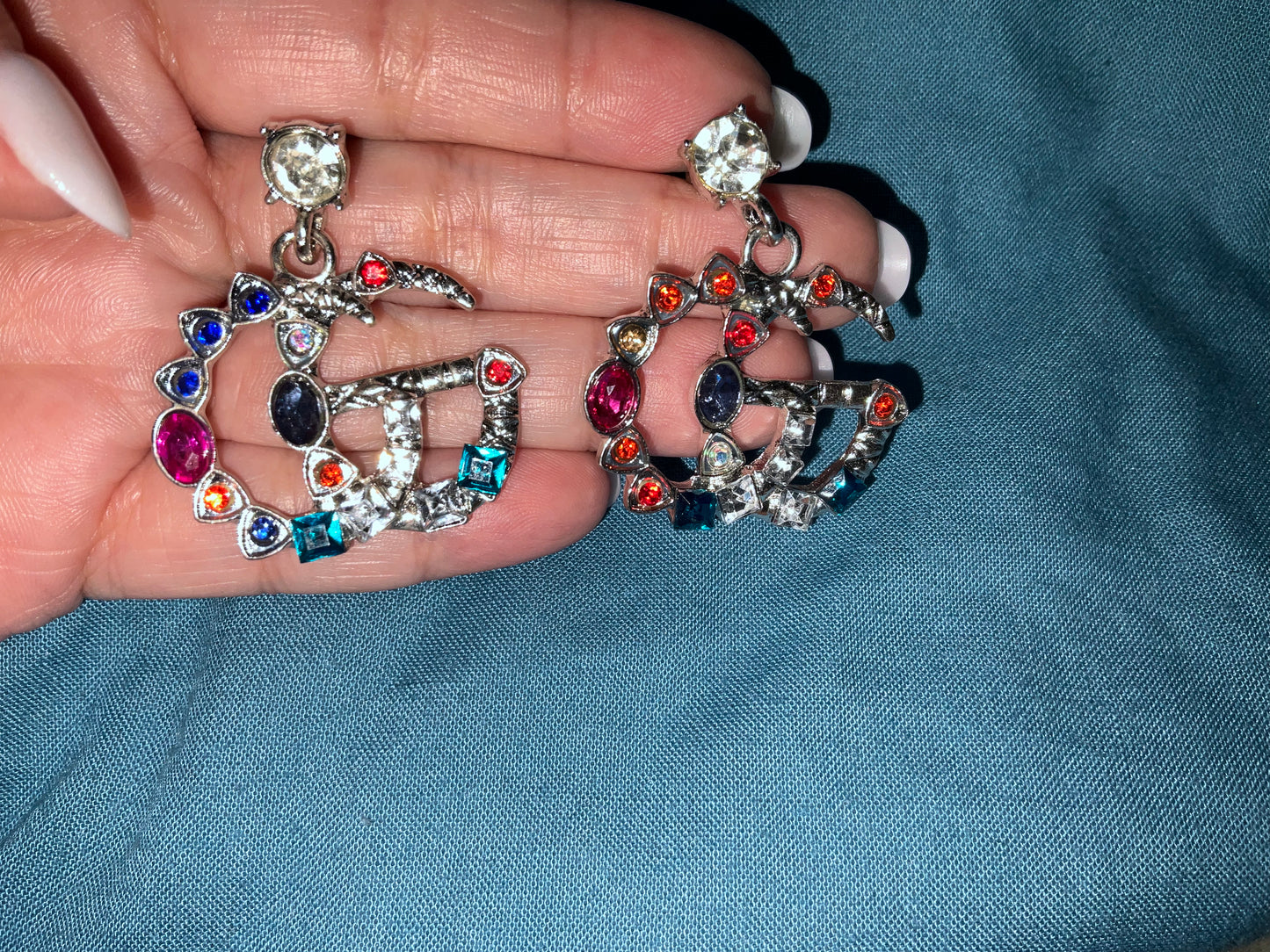 Pucchi Inspired Designer Earrings w/multi-color stones silver