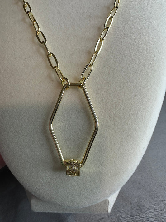 Geometric pendent with paperclip necklace